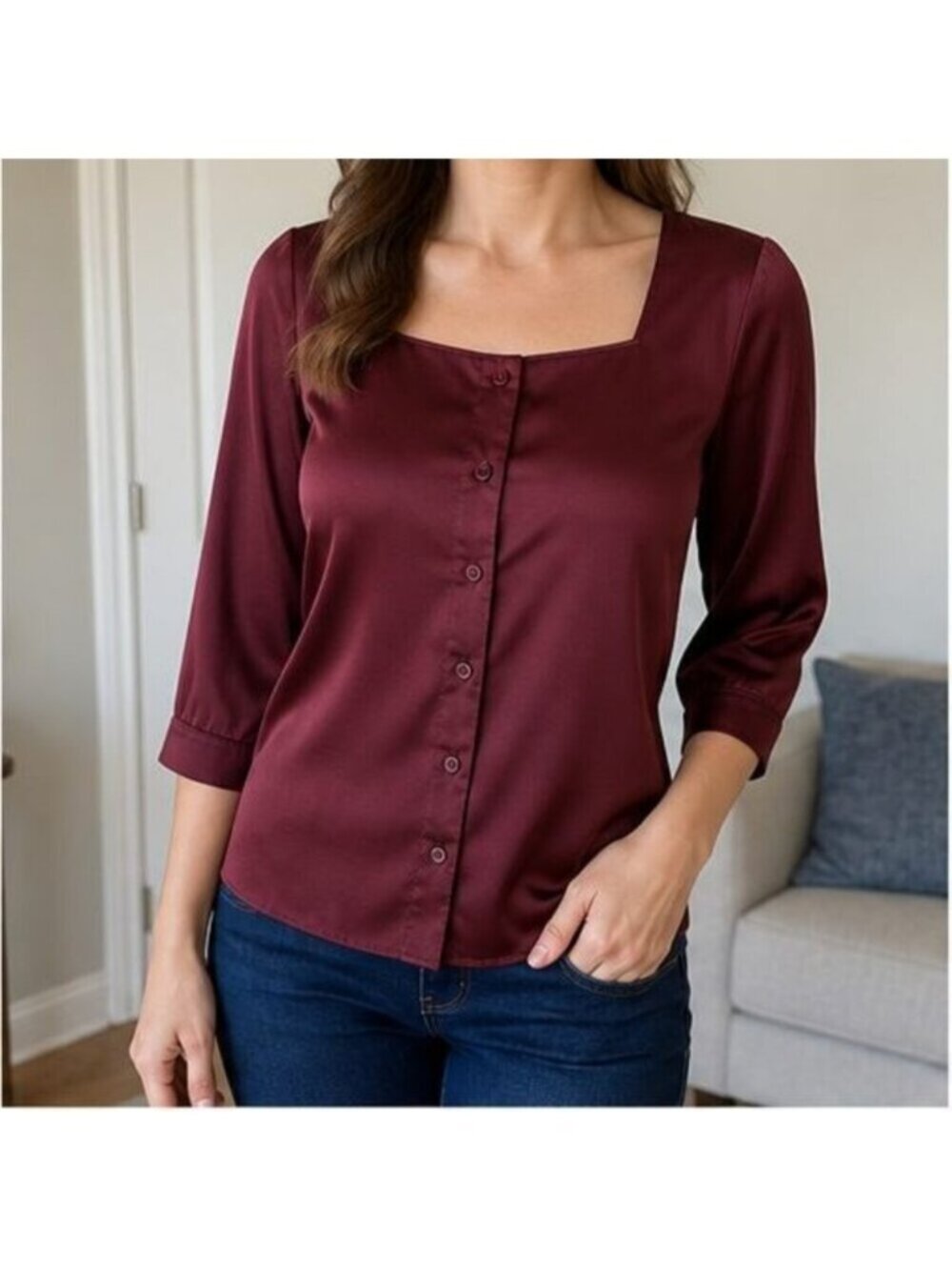 Burgundy Ruffle Blouse - Picture 2 of 6